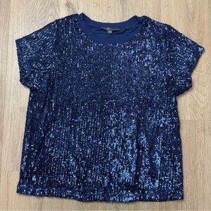 Elliott Lauren Blue Sequin Short Sleeve Top Small